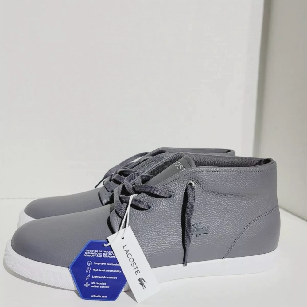 Lacoste Asparta NWOB men’s 12 Pebbled Grey Leather high top sneaker
